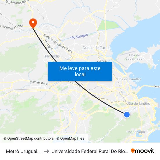 Metrô Uruguai | Rua José Higino to Universidade Federal Rural Do Rio De Janeiro, Instituto Multidisciplinar map