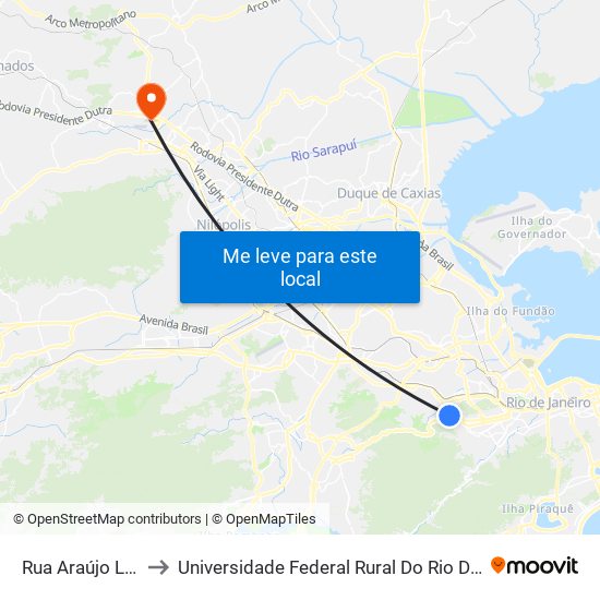 Rua Araújo Leitão, 532-588 to Universidade Federal Rural Do Rio De Janeiro, Instituto Multidisciplinar map