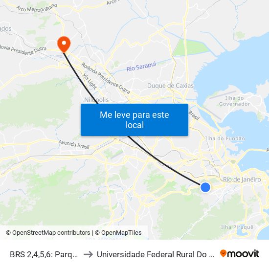 BRS 2,4,5,6: Parque Recanto Do Trovador to Universidade Federal Rural Do Rio De Janeiro, Instituto Multidisciplinar map