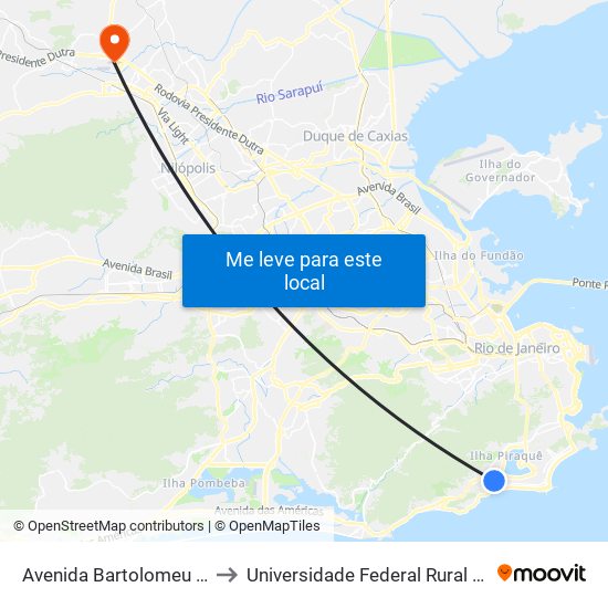 Avenida Bartolomeu Mitre, 570 (Linhas Sentido Barra) to Universidade Federal Rural Do Rio De Janeiro, Instituto Multidisciplinar map