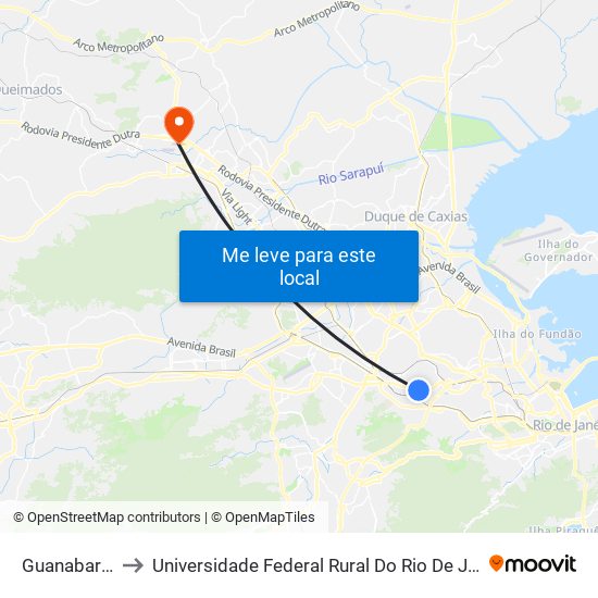 Guanabara Piedade to Universidade Federal Rural Do Rio De Janeiro, Instituto Multidisciplinar map