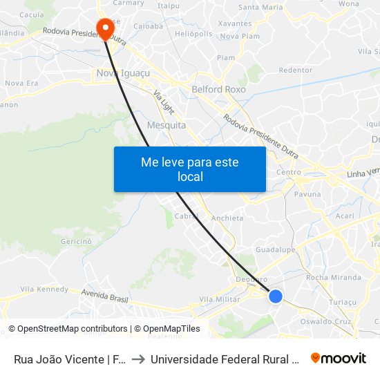 Rua João Vicente | FAETEC / Upa Marechal Hermes to Universidade Federal Rural Do Rio De Janeiro, Instituto Multidisciplinar map