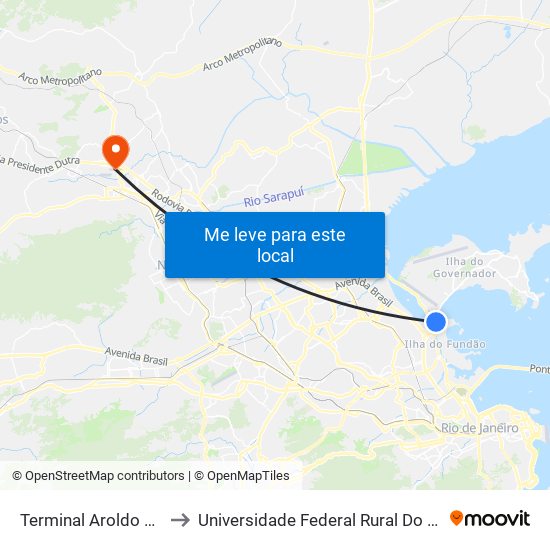 Terminal Aroldo Melodia (Fundão) - UFRJ to Universidade Federal Rural Do Rio De Janeiro, Instituto Multidisciplinar map
