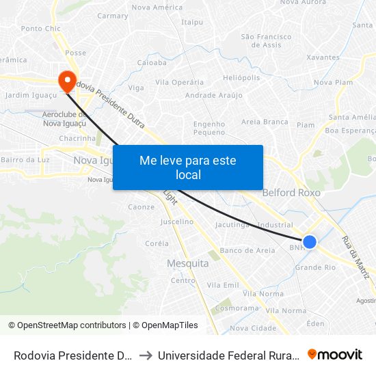 Rodovia Presidente Dutra (Bnh/Carrefour De Belford Roxo) to Universidade Federal Rural Do Rio De Janeiro, Instituto Multidisciplinar map