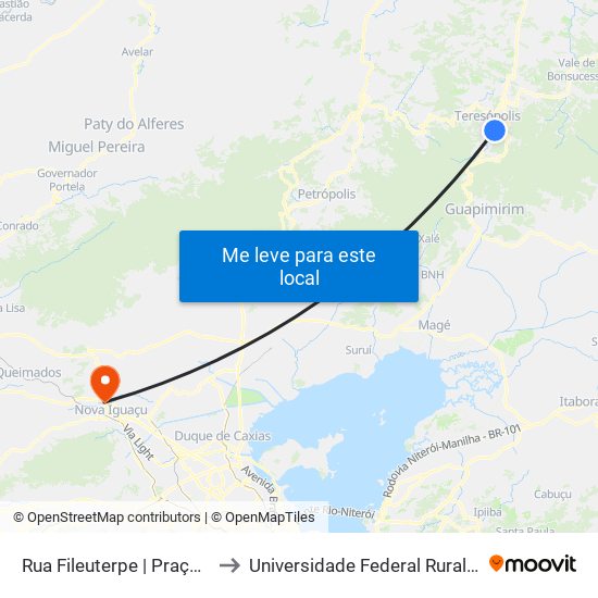 Rua Fileuterpe | Praça Do Tiro De Guerra (Sentido Centro) to Universidade Federal Rural Do Rio De Janeiro, Instituto Multidisciplinar map