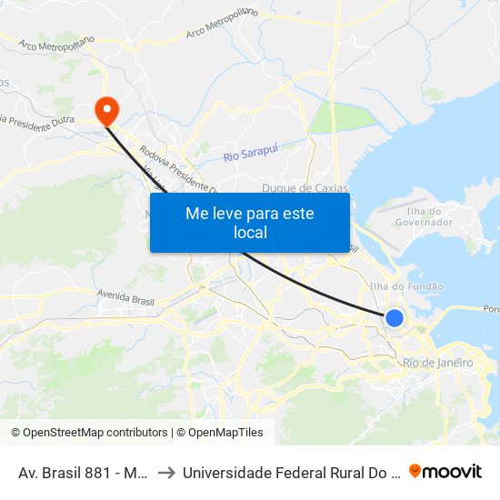 Av. Brasil 881 - Manguinhos Rio De Janeiro to Universidade Federal Rural Do Rio De Janeiro, Instituto Multidisciplinar map