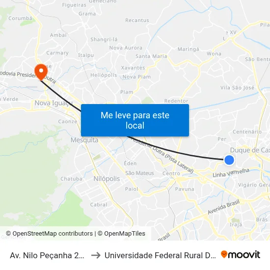 Av. Nilo Peçanha 2441 - Centro Duque De Caxias to Universidade Federal Rural Do Rio De Janeiro, Instituto Multidisciplinar map