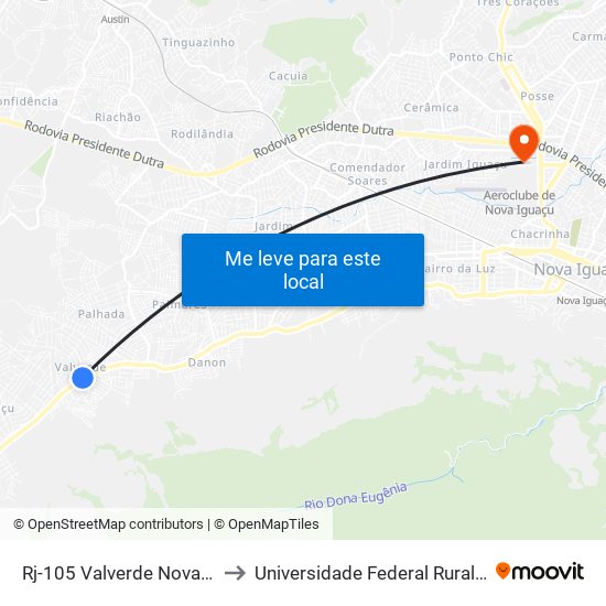 Rj-105 Valverde Nova Iguaçu - Rio De Janeiro 26290 Brasil to Universidade Federal Rural Do Rio De Janeiro, Instituto Multidisciplinar map