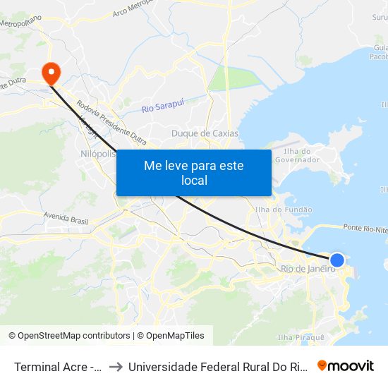 Terminal Acre - Candelária | Rio Ita to Universidade Federal Rural Do Rio De Janeiro, Instituto Multidisciplinar map