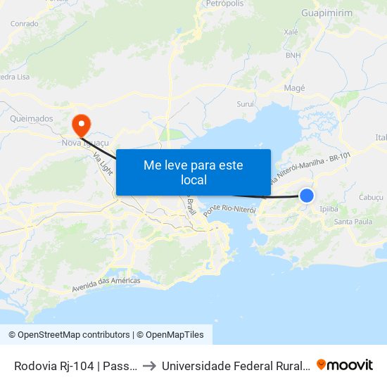 Rodovia Rj-104 | Passarela Do Colubandê - Sentido Niterói to Universidade Federal Rural Do Rio De Janeiro, Instituto Multidisciplinar map