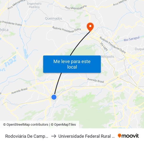 Rodoviária De Campo Grande - Plataforma B (Jabour) to Universidade Federal Rural Do Rio De Janeiro, Instituto Multidisciplinar map