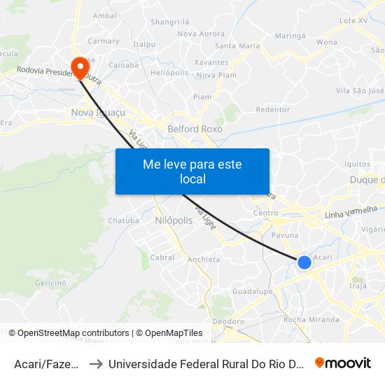 Acari/Fazenda Botafogo to Universidade Federal Rural Do Rio De Janeiro, Instituto Multidisciplinar map