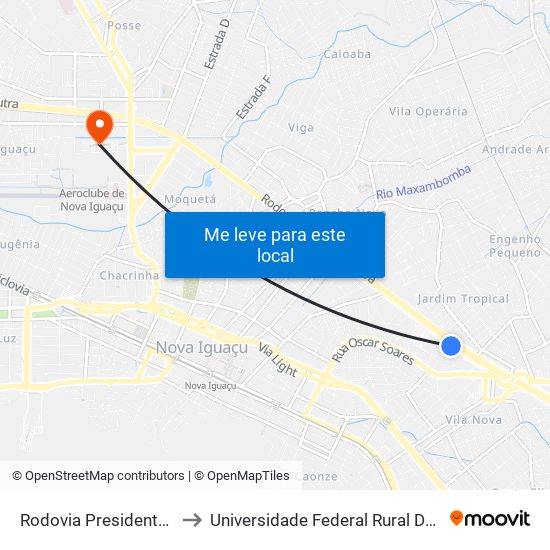 Rodovia Presidente Dutra (Atacadão/Granfino) to Universidade Federal Rural Do Rio De Janeiro, Instituto Multidisciplinar map