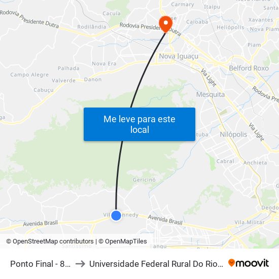 Ponto Final - 853, Sv853 E 2803 to Universidade Federal Rural Do Rio De Janeiro, Instituto Multidisciplinar map