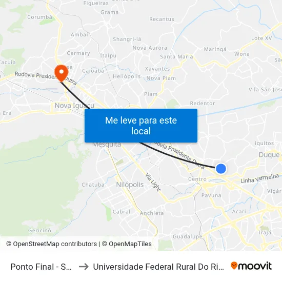 Ponto Final - Shopping Grande Rio to Universidade Federal Rural Do Rio De Janeiro, Instituto Multidisciplinar map