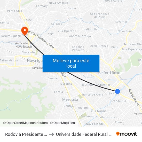 Rodovia Presidente Dutra (Carrefour Belford Roxo) to Universidade Federal Rural Do Rio De Janeiro, Instituto Multidisciplinar map