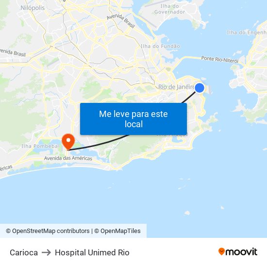 Carioca to Hospital Unimed Rio map