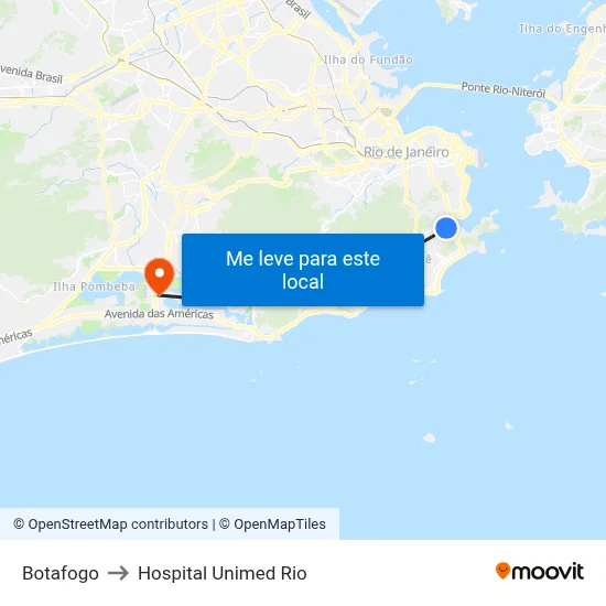 Botafogo to Hospital Unimed Rio map