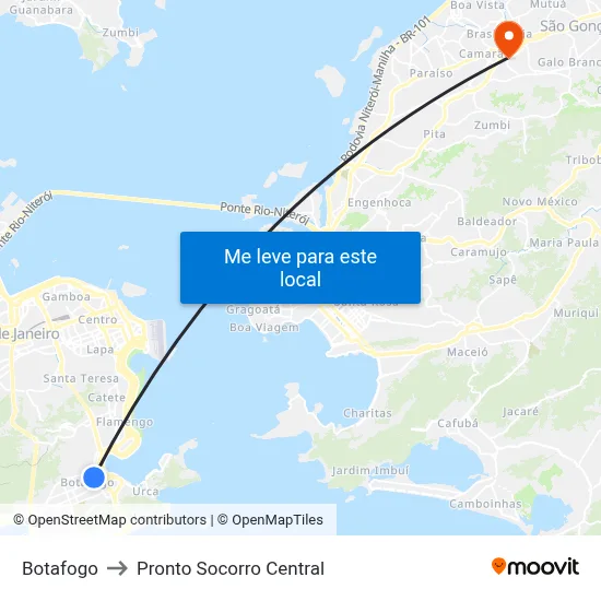 Botafogo to Pronto Socorro Central map