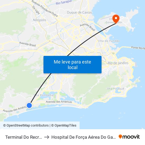 Terminal Do Recreio to Hospital De Força Aérea Do Galeão map