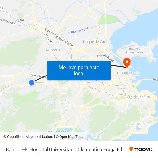 Bangu to Hospital Universitário Clementino Fraga Filho map