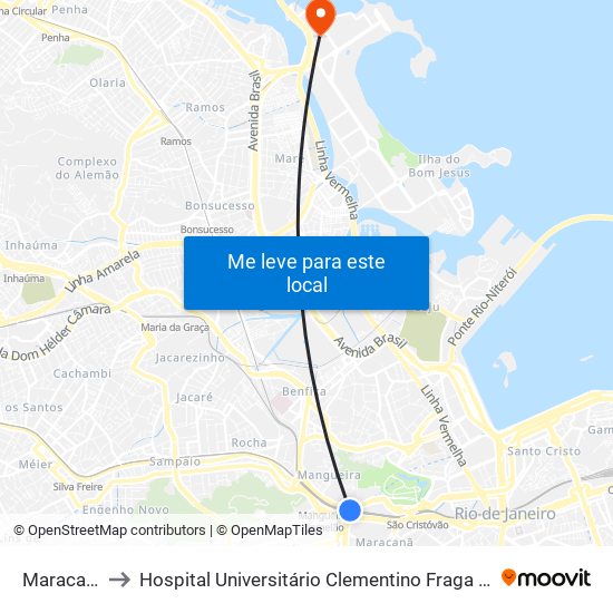 Maracanã to Hospital Universitário Clementino Fraga Filho map