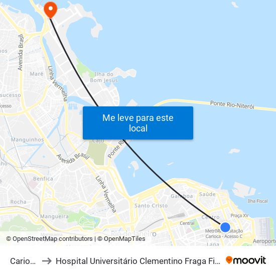 Carioca to Hospital Universitário Clementino Fraga Filho map