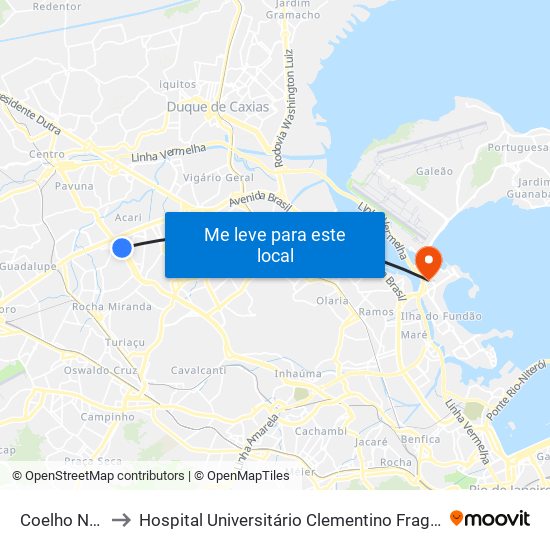 Coelho Neto to Hospital Universitário Clementino Fraga Filho map