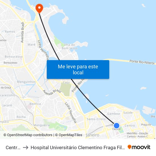 Central to Hospital Universitário Clementino Fraga Filho map