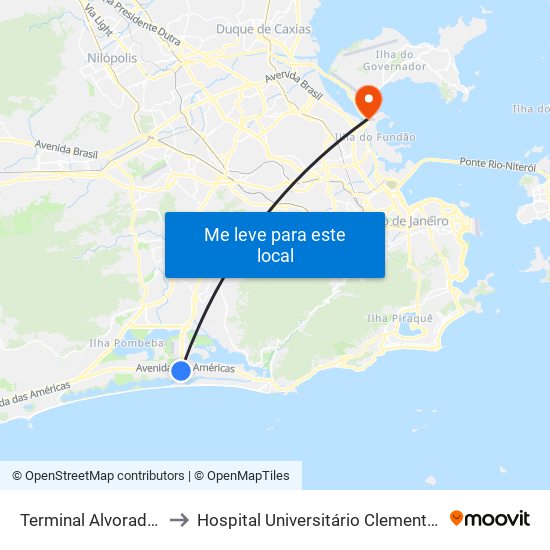 Terminal Alvorada - Plat. C to Hospital Universitário Clementino Fraga Filho map