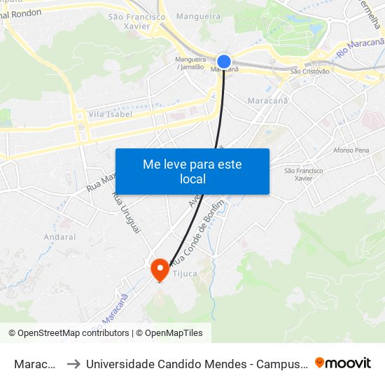 Maracanã to Universidade Candido Mendes - Campus Tijuca map