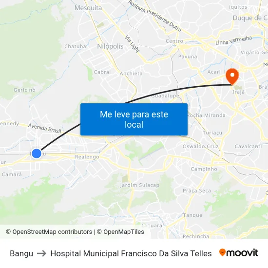 Bangu to Hospital Municipal Francisco Da Silva Telles map