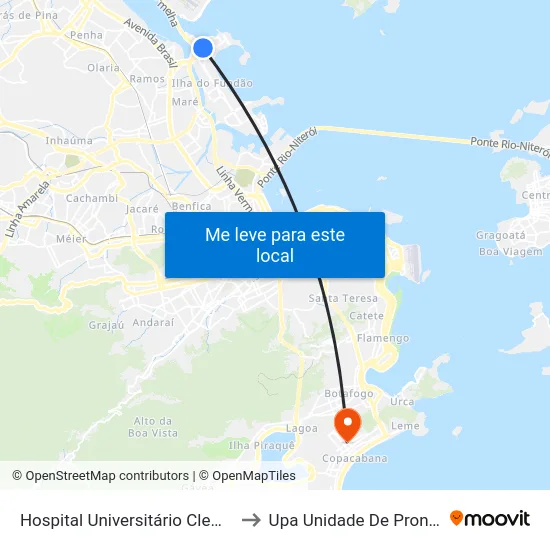 Hospital Universitário Clementino Fraga Filho to Upa Unidade De Pronto Atendimento map