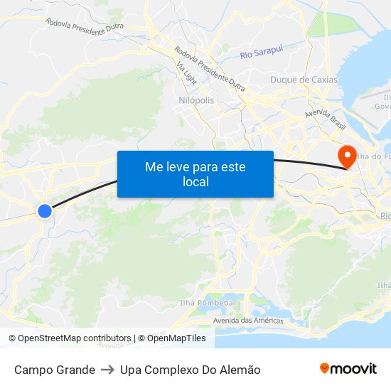 Campo Grande to Upa Complexo Do Alemão map