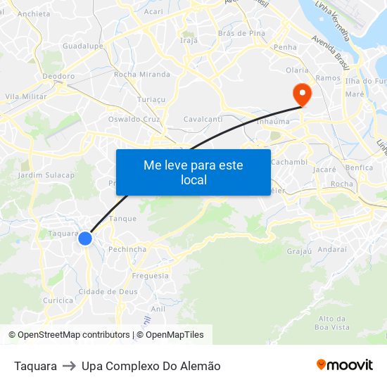 Taquara to Upa Complexo Do Alemão map