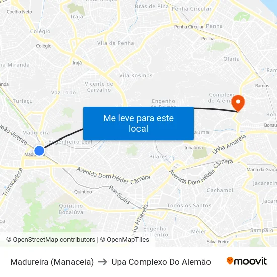 Madureira (Manaceia) to Upa Complexo Do Alemão map