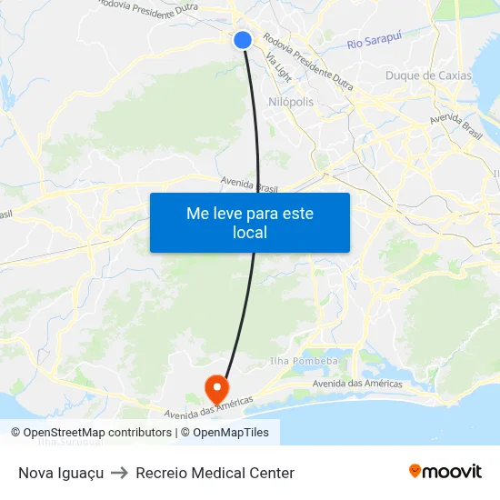Nova Iguaçu to Recreio Medical Center map