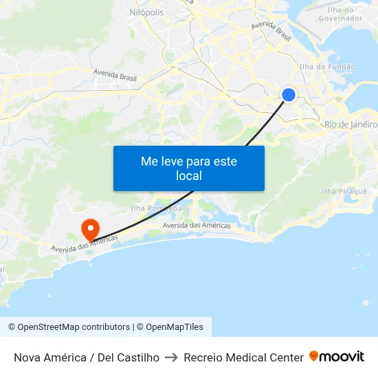 Nova América / Del Castilho to Recreio Medical Center map