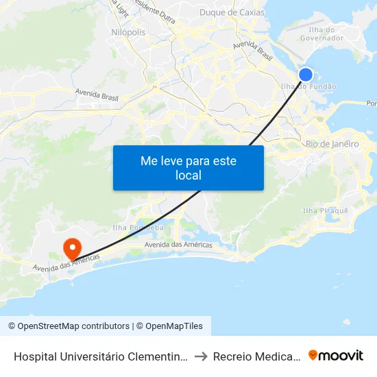 Hospital Universitário Clementino Fraga Filho to Recreio Medical Center map