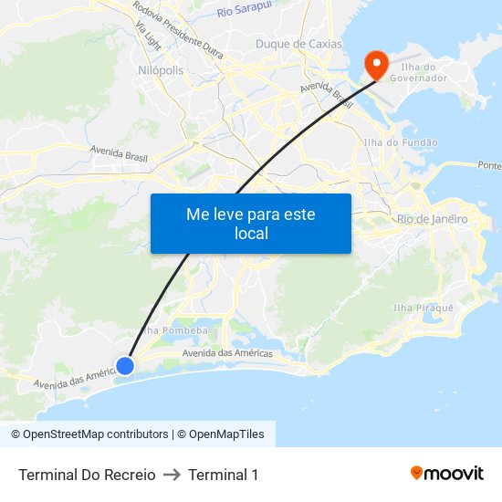 Terminal Do Recreio to Terminal 1 map