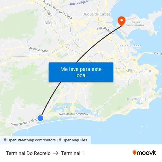 Terminal Do Recreio to Terminal 1 map