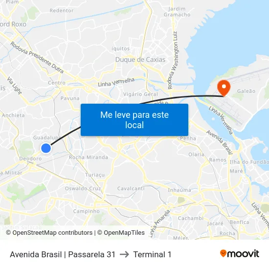 Avenida Brasil | Passarela 31 to Terminal 1 map