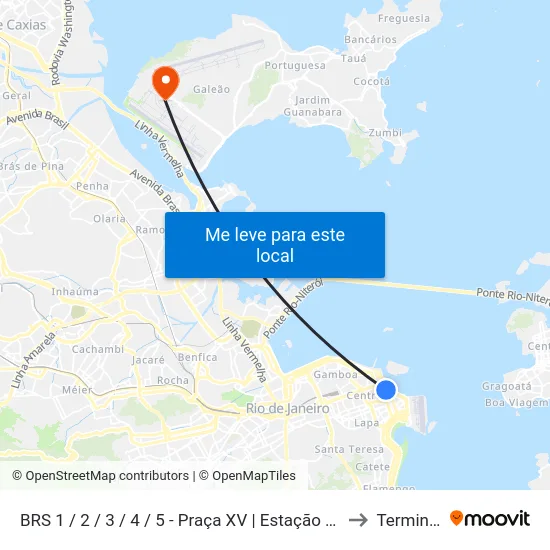 BRS 1 / 2 / 3 / 4 / 5 - Praça XV | Estação Das Barcas to Terminal 1 map