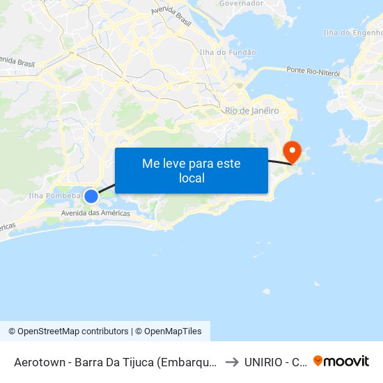 Aerotown - Barra Da Tijuca (Embarque E Desembarque - 1001) to UNIRIO - Campus V map