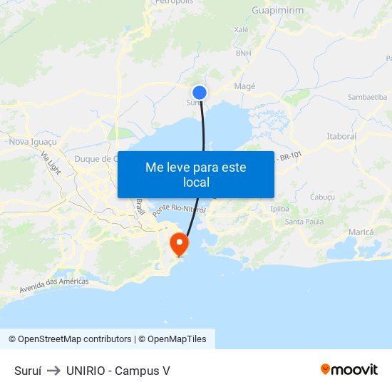 Suruí to UNIRIO - Campus V map