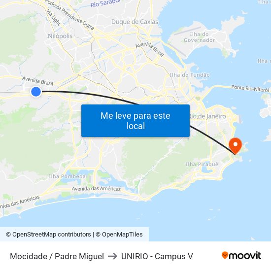 Mocidade / Padre Miguel to UNIRIO - Campus V map