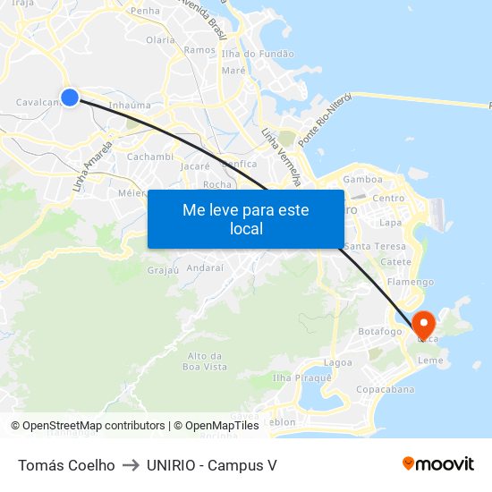 Tomás Coelho to UNIRIO - Campus V map