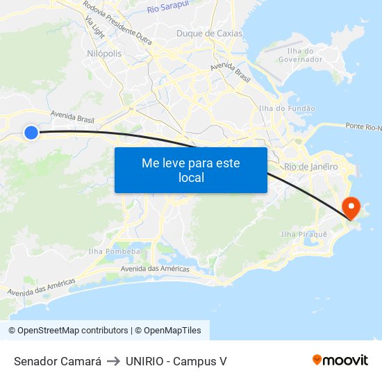 Senador Camará to UNIRIO - Campus V map