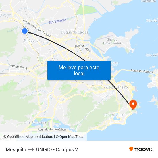 Mesquita to UNIRIO - Campus V map