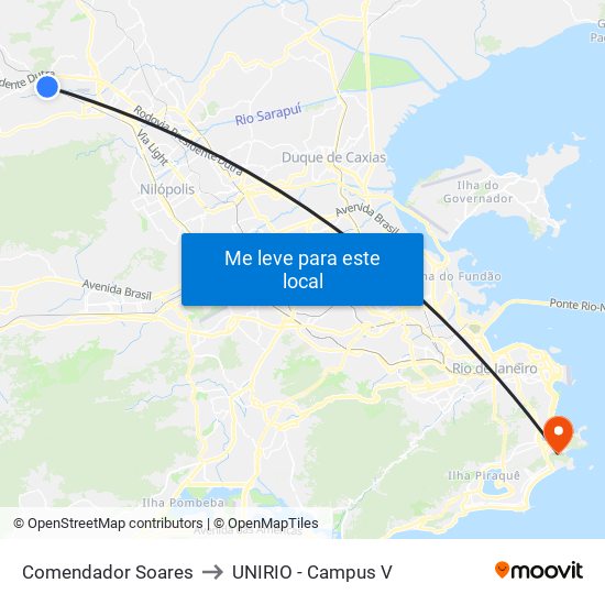Comendador Soares to UNIRIO - Campus V map